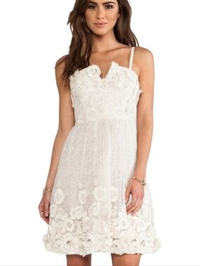 Alice + Olivia Devorah 3D Floral Appliqué Lace Mini Dress Size 6